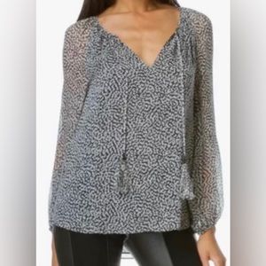 Diane Von Furstenberg NWOT Black/White Print Silk Tunic Tassels Top 2